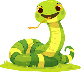 Naklejka premium Playful cartoon snake with a cheerful smile