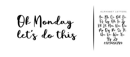 Ok Monday, let's do this. Motivational quote for office workers, start of the week. Positive and fun phrase for social media content, cards, wall art.