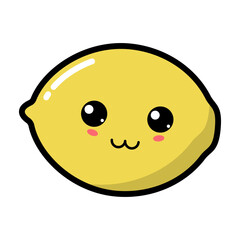 Kawaii lemon with cute black eyes vector illustration. Kawaii fruit with emotional face