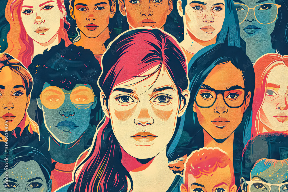 Poster group of people with different hair colors and styles are shown in a group. the image is a represent