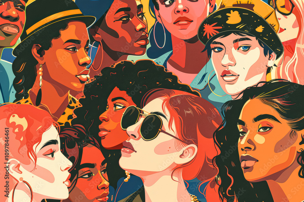 Poster group of people with different hair colors and styles are shown in a group. the image is a represent