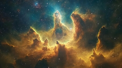 Fototapeta premium Cosmic Clouds - Golden Nebula Background