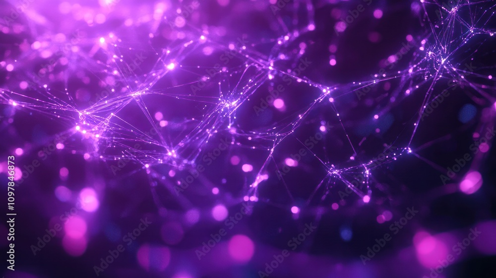 Poster cyberspace with a web of glowing lines and particles connecting various nodes.