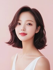 Catchy beauty portrait of a young Asian woman shot against a pink background