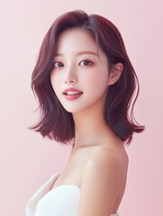 Catchy beauty portrait of a young Asian woman shot against a pink background