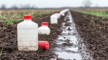 Pollution in Agricultural Field with Pesticide Containers