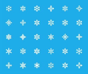 Vector set of snowflake flat icons. Pixel perfect.