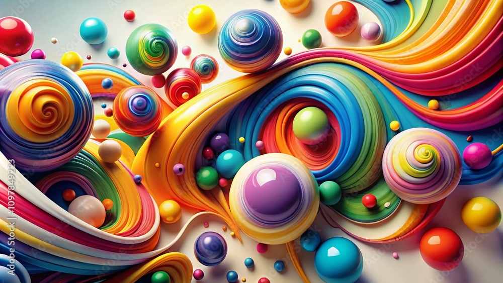 Poster dynamic abstract design featuring colorful smooth lines and circles on a light background for decora