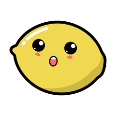 Kawaii lemon with cute black eyes vector illustration. Kawaii fruit with emotional face