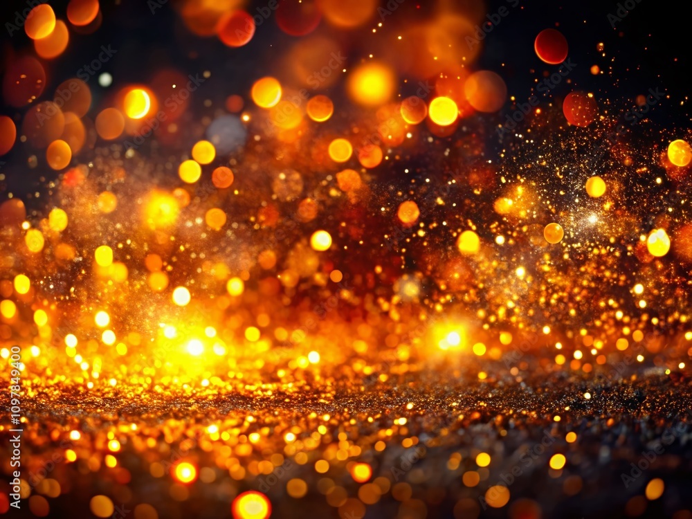 Poster dynamic bursts of orange and yellow light particles with shimmering sparks on a dark backdrop in til