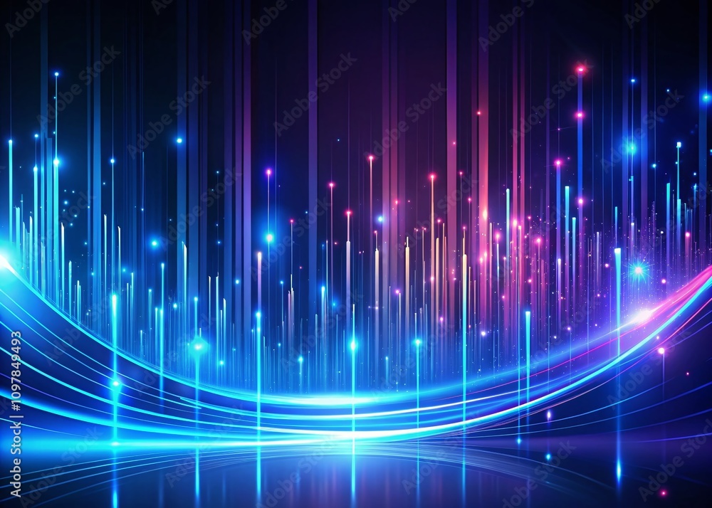 Poster dynamic dark blue lines background with neon particles and flowing stripes for digital screensaver a