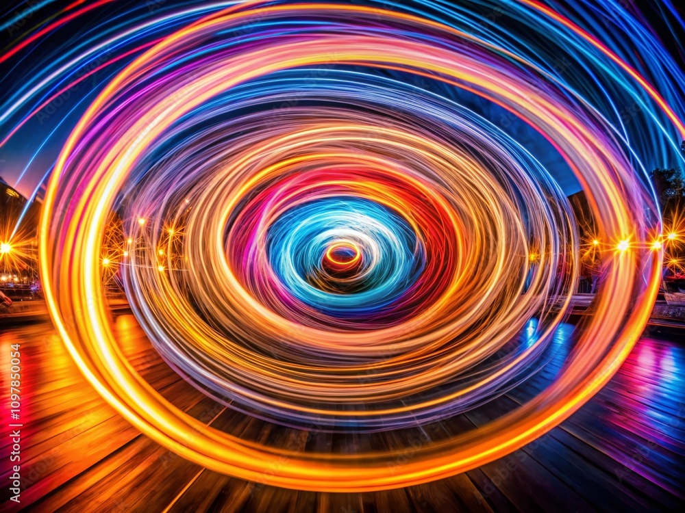 Poster dynamic long exposure photography of circular arrows illustrating direction and movement for creativ