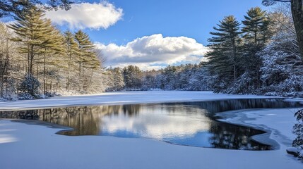 Winter Wonderland Snow Covered Pond and Trees