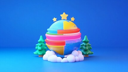 Obraz premium 3D Globe Representation of Different Business Sectors with Layered Design