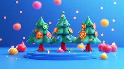 Fototapeta premium 3D Rendered Abstract Forest with Glowing Financial Symbol Trees