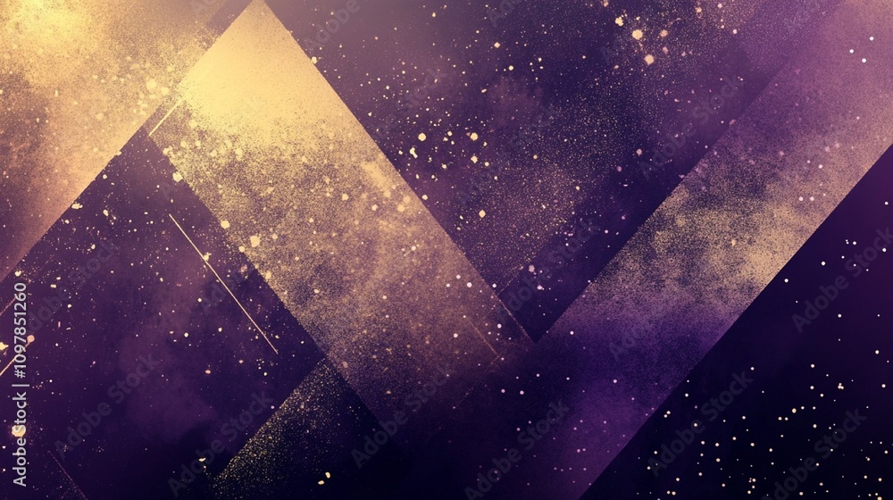 Wall mural deep purple and gold gradient with sharp geometric patterns and a shimmering grainy noise texture fo
