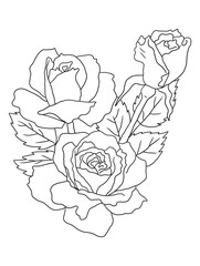 Beautiful black-and-white rose illustration with fine details, ideal for coloring books. Great for art enthusiasts, floral lovers, and creative projects.