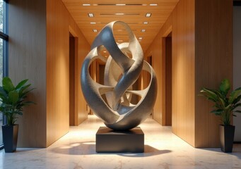 Modern sculpture in a sophisticated indoor space with elegant decor.