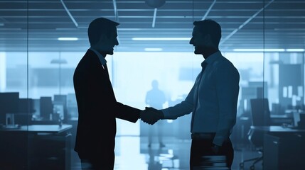 professional business setting, satisfied client shaking hands with IT consultant, smiling faces, modern office space, clean and sleek design, AI Generative