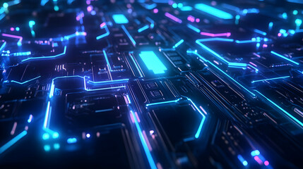 A digital lock engraved into a glowing futuristic circuit background, representing integration of security within advanced networks