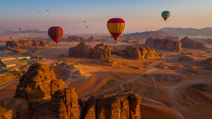 Hot Air Balloon Festival over Mada'in Saleh (Hegra) ancient site, Al Ula, Saudi Arabia, Mar 18, 2020.
