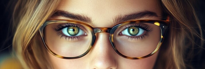 Close up of beautiful young woman with honeycomb-plastic framed eyeglasses lens wear model girl