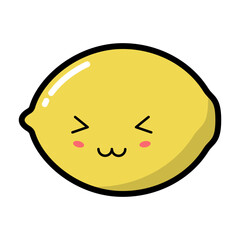 Kawaii lemon with cute black eyes vector illustration. Kawaii fruit with emotional face