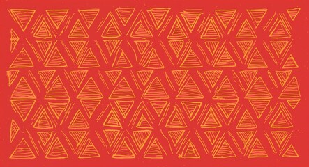 Orange Triangle pattern hand drawn design on Gold background illustration