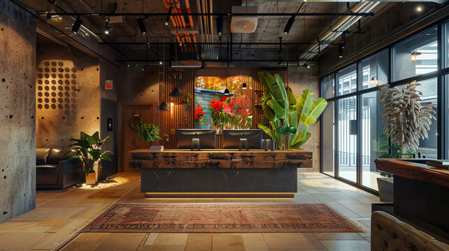 Hotel reception of hostel dormitory.