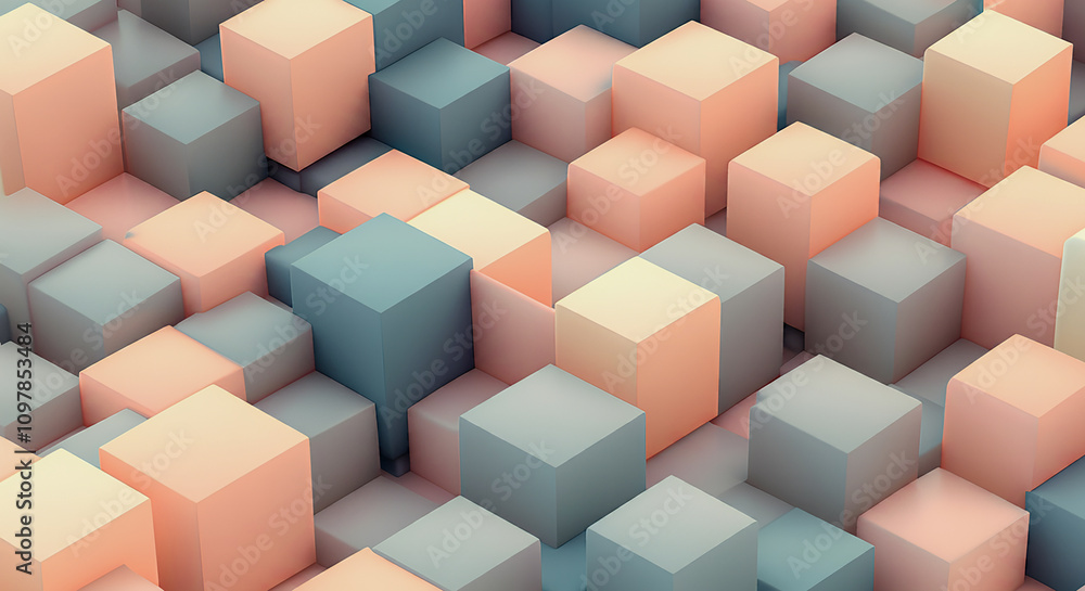 Poster background of abstract digital geometric cubes with copy space