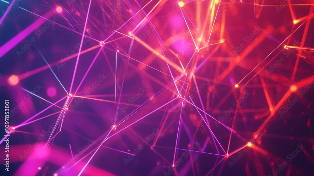 Wall mural abstract futuristic background with glowing fiber optic network lines connecting in a dynamic web pa