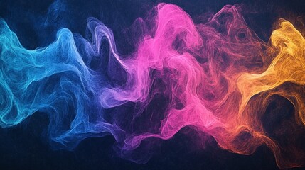 Fototapeta premium Abstract glowing color gradient with blue, pink, and yellow waves over a dark textured background, perfect for banners or headers