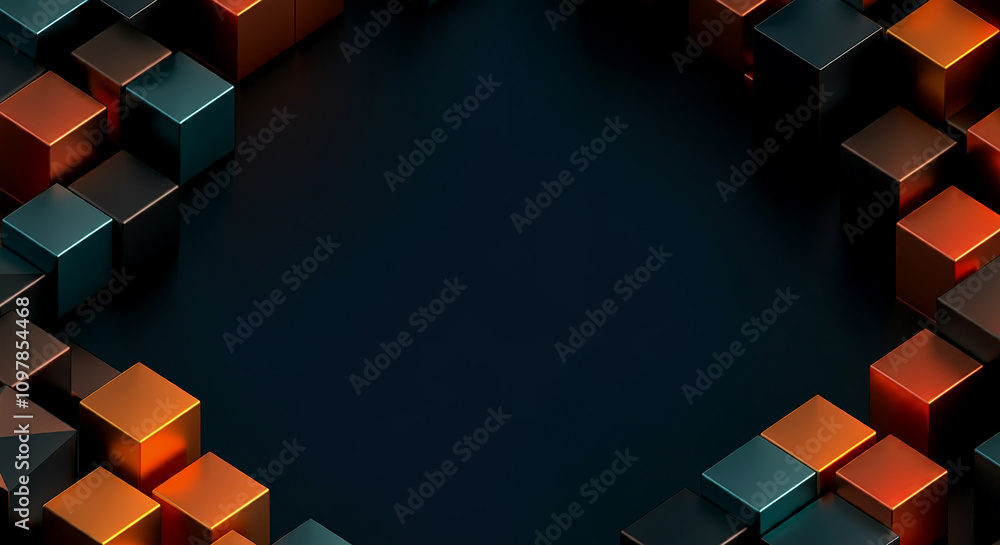 Poster background of abstract digital geometric cubes with copy space