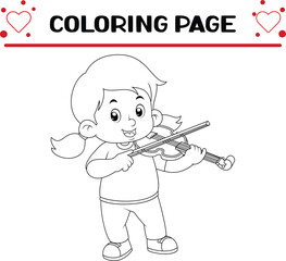 Fototapeta premium cute girl playing violin coloring page for kids