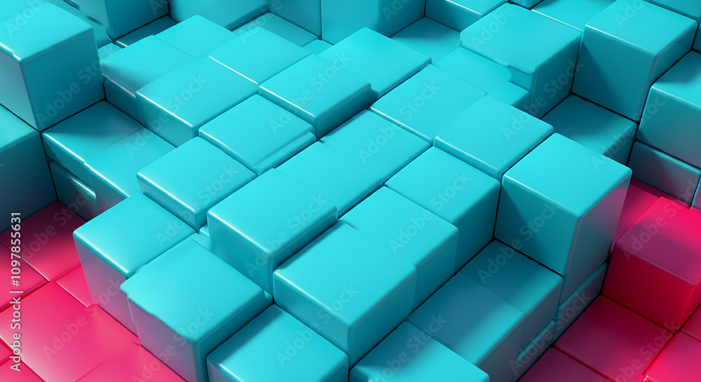 Poster background of abstract digital geometric cubes with copy space