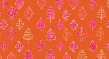 Fototapeta premium Pink Rhombus pattern hand drawn design on Orange background illustration
