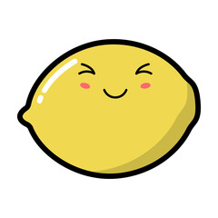 Kawaii lemon with cute black eyes vector illustration. Kawaii fruit with emotional face