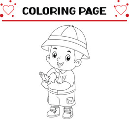 cute adventurous boy is helping bird coloring page for kids