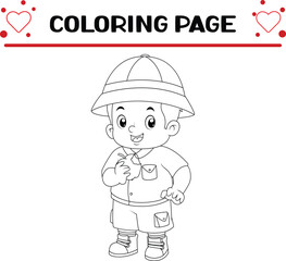 cute adventurous boy was hungry was eating apple coloring page for kids