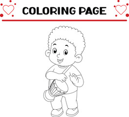cute african boy learns play bongo instrument coloring page for kids
