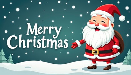 cartoon anime style  Santa Claus with text Merry Christmas. blue background