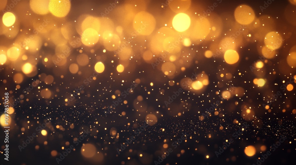 Poster a rich display of golden bokeh lights softly glowing in various sizes, creating a vibrant and festiv