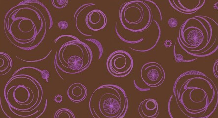 Fototapeta premium Purple Circle pattern hand drawn design on Brown background illustration
