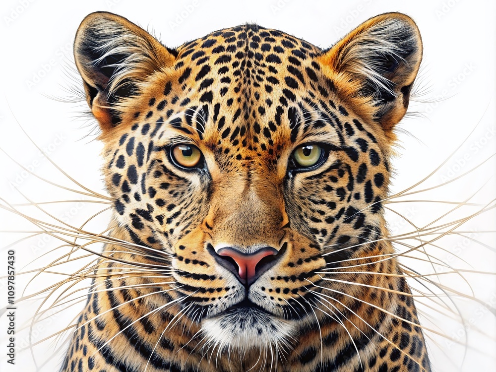 Poster elegant leopard portrait in continuous line art style - black linear design isolated on white backgr