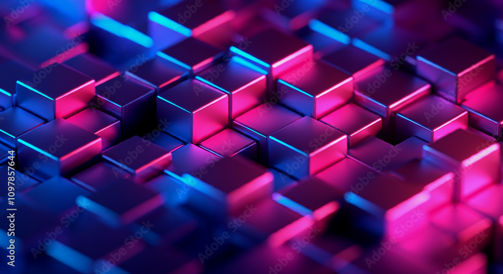 Poster background of abstract digital geometric cubes with copy space