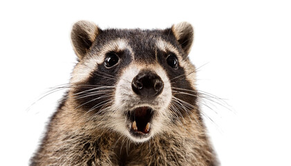 Fototapeta premium Shocked raccon isolated on white backgroumd PNG