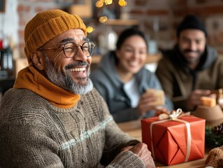 Joyful holiday gathering among friends cozy home environment candid moments heartwarming connections