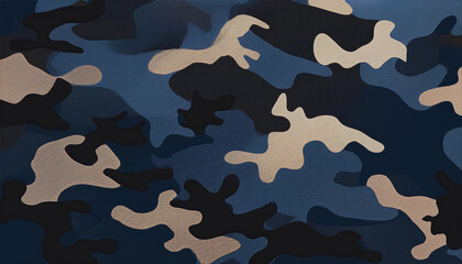 Military camouflage background, dark blue with light and very light brown spots, navy, on the texture of a cloth