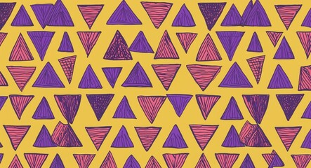 Purple Triangle pattern hand drawn design on Orange background illustration
