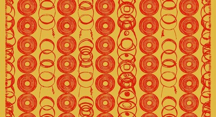 Fototapeta premium Red Circle pattern hand drawn design on Yellow background illustration